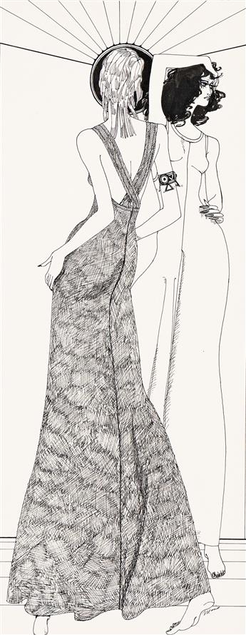 MICHAEL VOLLBRACHT (1947-2018) Two neo-art deco fashion illustrations.